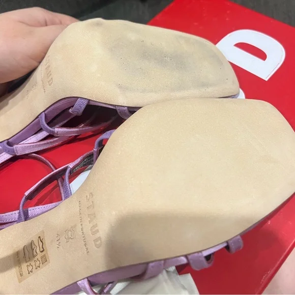 NEW STAUD lilac anise cage satin heel
